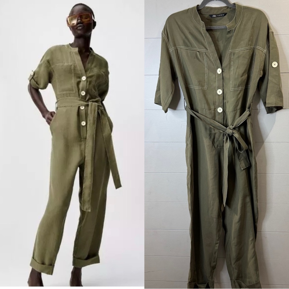 Zara | Women's Jumpsuit With Contrasting Topstitching Size Medium